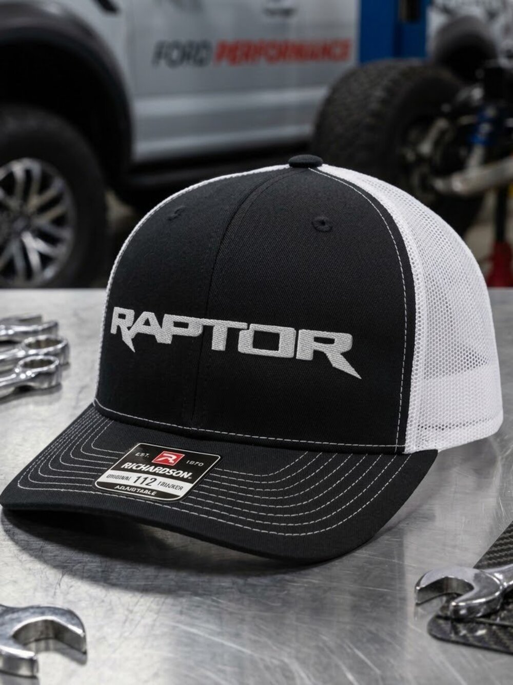 Ford F150 Raptor Truck Hat Black White Richardson 112 Snapback Cap USA Racing Y2